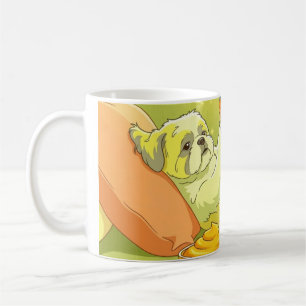 Mug Chien Shih Tzu drôle se relaxant sur le canapé ave