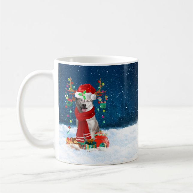 Mug Chien sibérien Husky avec cadeaux de Noël (Gauche)