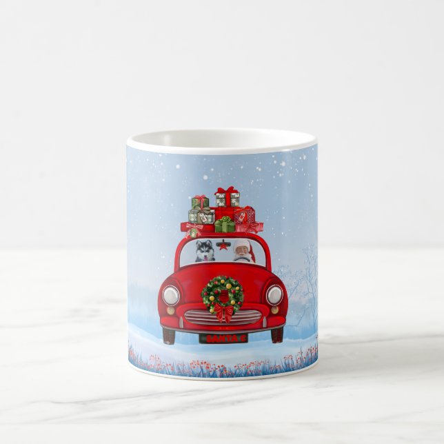 Mug Chien Sibérien Husky En Voiture Avec Le Père Noël (Centre)