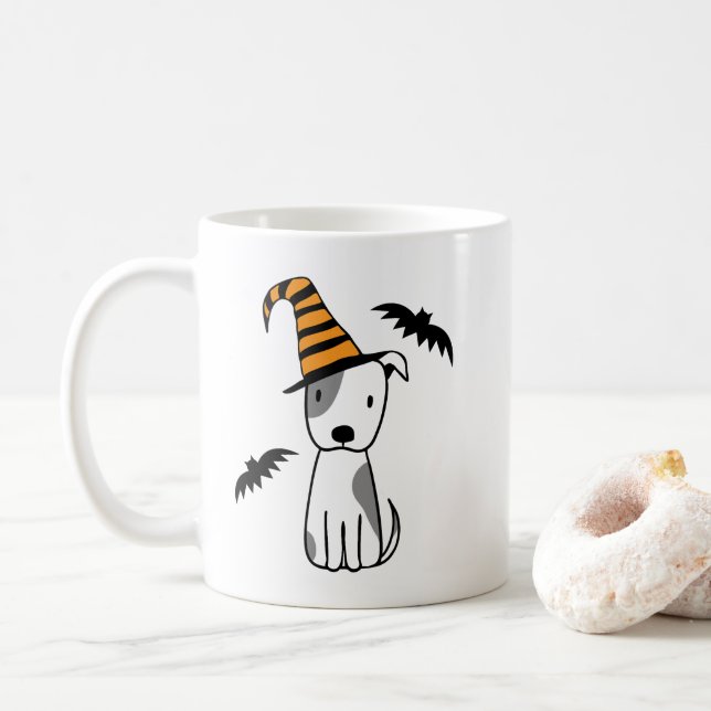 Mug Chien sorcier d'Halloween avec chauves-souris (Avec donut)