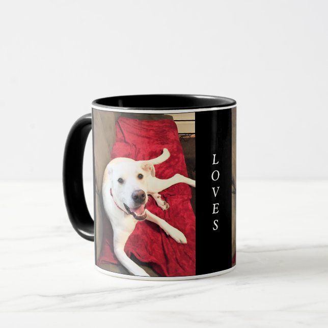 Mug Chien souriant Rouge et Noir Saint Valentin Amour (Devant gauche)