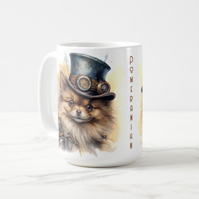 Mug Chien Steampunk Poméranien (Devant gauche)