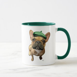 Mug Chien-taureau français Brown avec Casquette vert 2