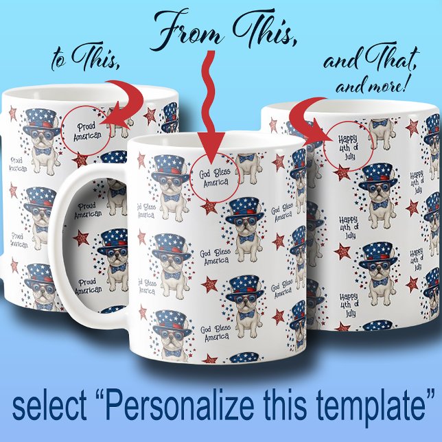 Mug Chien-taureau français Whimsical Rouge Bleu Patrio (French Bulldog Whimsical Red White Blue Patriotic Coffee Mug)