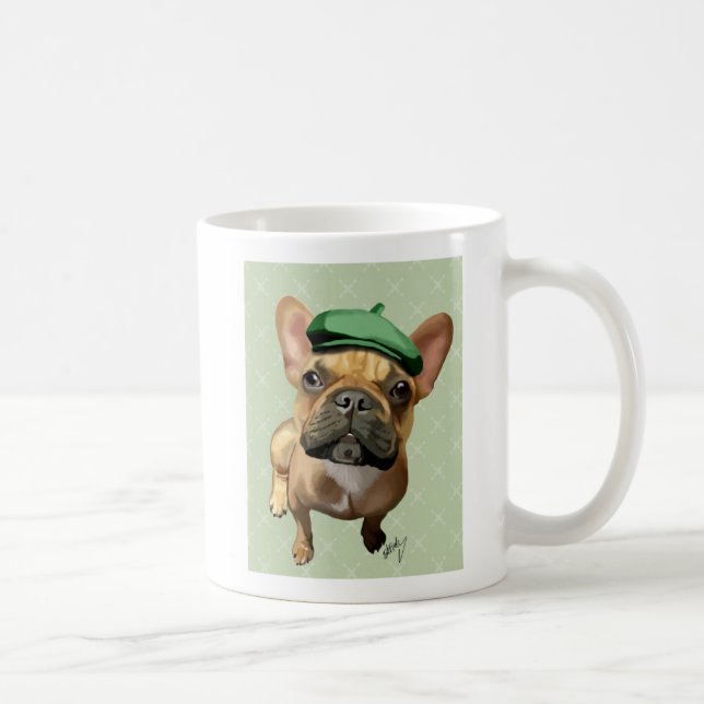 Mug Chien-taureaux français Brown avec Casquette vert (Droite)