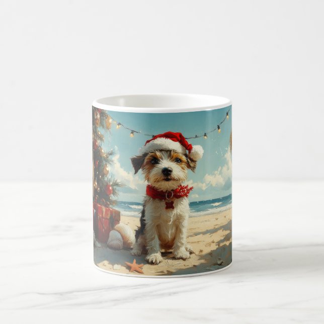 Mug Chien Wire Fox Terrier Noël Vintage Plage (Centre)