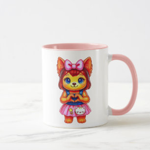Mug Chienne Kawaii Nœud Rose