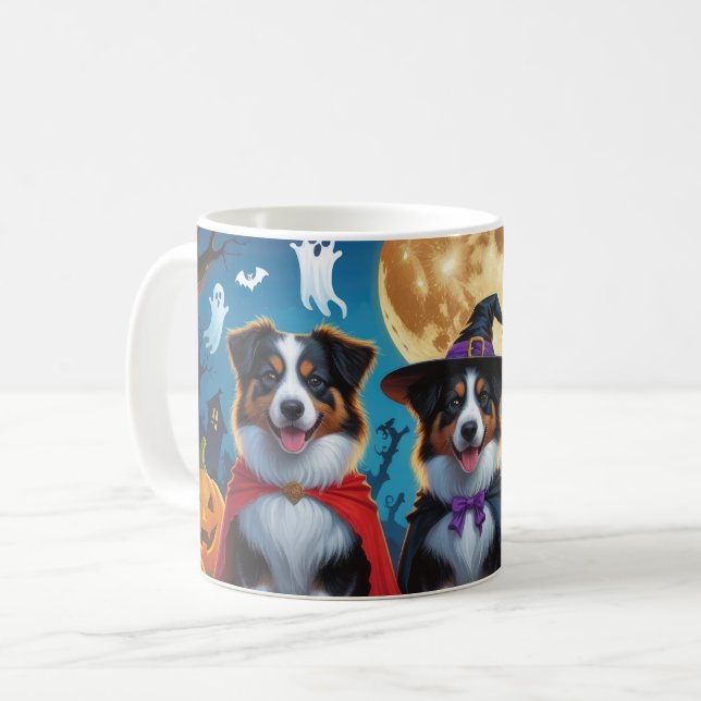 Mug Chiens bergers australiens Citrouille Halloween dr (Devant gauche)