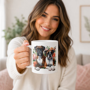 Mug Chiens Boxers Et Fleurs