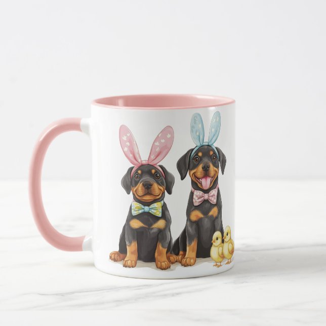 Mug Chiens Bunny Oreilles de Pâques Rottweiler (Gauche)