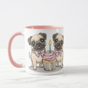 Mug Chiens Carlins d'anniversaire Cupcake