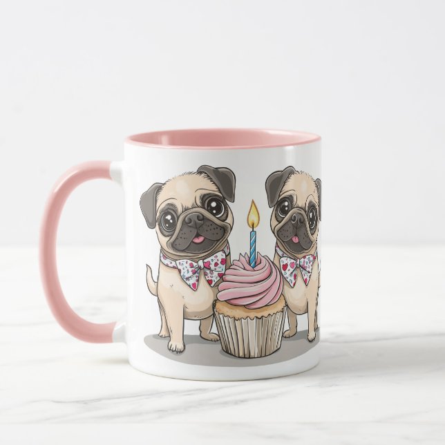 Mug Chiens Carlins d'anniversaire Cupcake (Gauche)