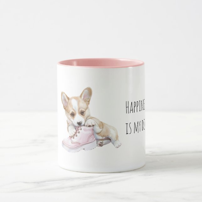 Mug Chiens chiots à la crème blanche chaussure rose (Centre)