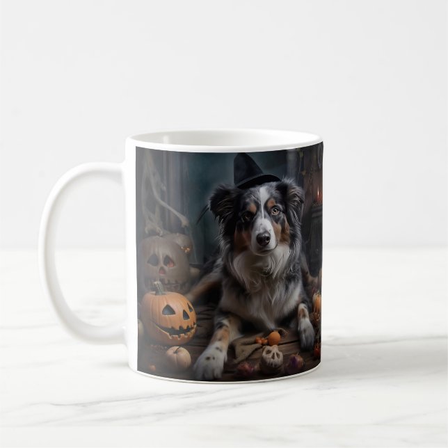 Mug Chiens de berger australiens Citrouilles Halloween (Gauche)