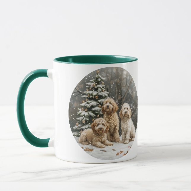 Mug Chiens de chiot de Noël Goldendoodle (Gauche)