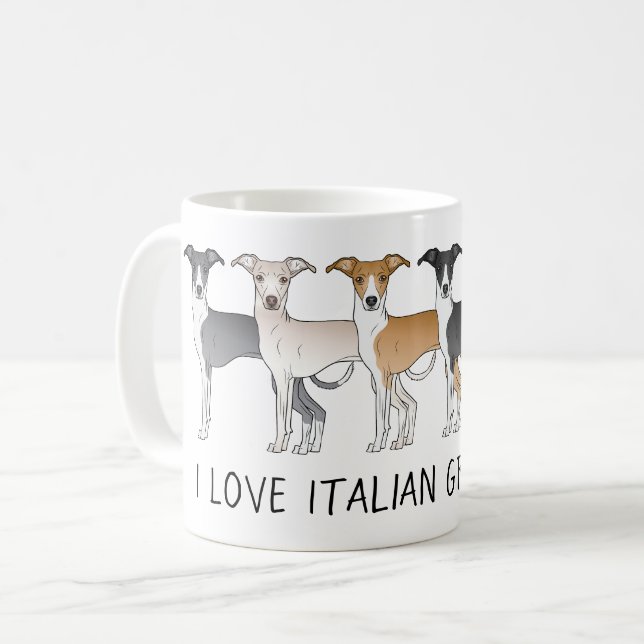 Mug Chiens de dessin animé Lévrier italien avec texte  (Devant gauche)