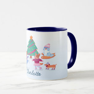 Mug Chiens de fête Patinage sur glace Bébé Bleu Noël