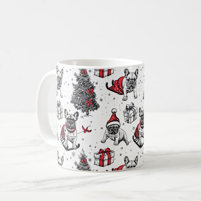 Mug Chiens de Noël dans un livre d'art style croquis (Devant gauche)