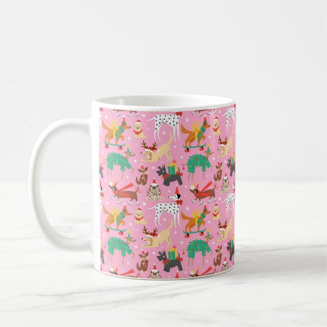 Mug Chiens de Noël en Motif de vêtements de vacances (Gauche)