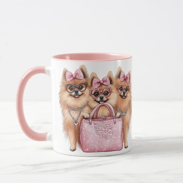 Mug Chiens de Poméranie à la mode Porte-monnaie rose (Gauche)