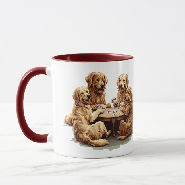 Mug Chiens De Retriever Mignons Jouer Des Cartes (Gauche)