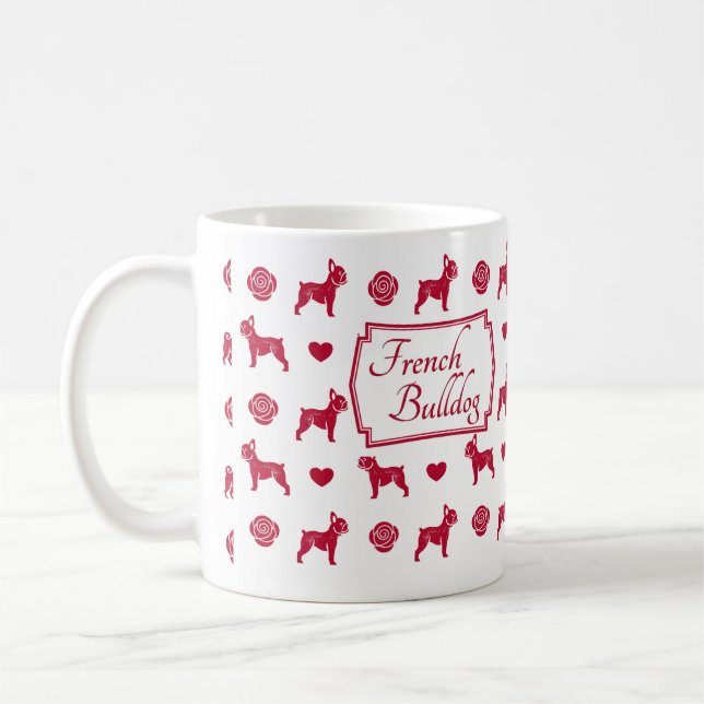 Mug Chiens de taureaux français aux roses rouges et au (Gauche)