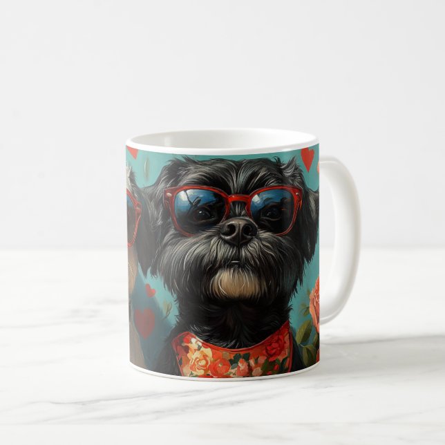 Mug Chiens d'eau portugais Cœurs Roses Saint-Valentin (Devant droit)