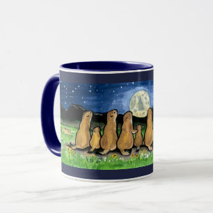 Mug Chiens des Prairies observant la lune bleu foncé 