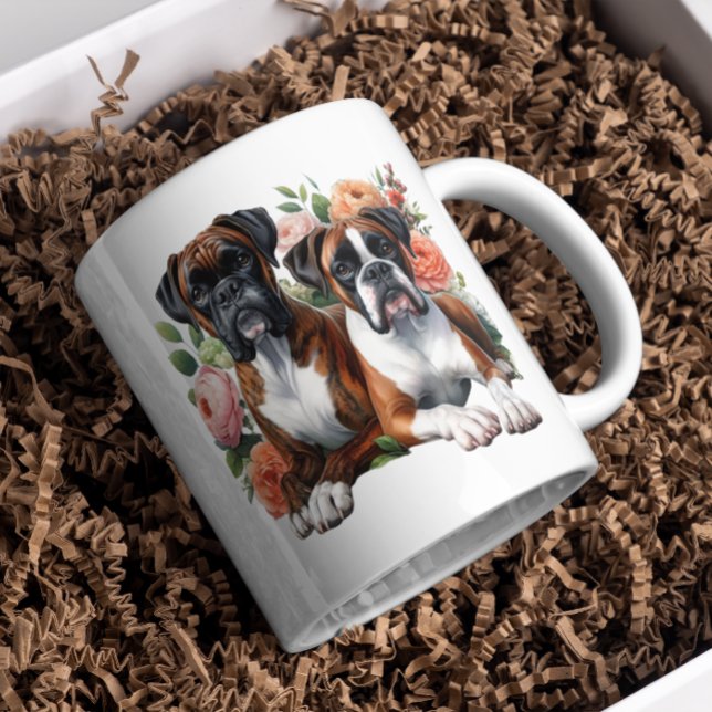 Mug Chiens En Boxer Parmi Les Fleurs (Créateur téléchargé)
