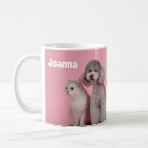 Mug Chiens et chats roses Nom modifiable Personnalisé 