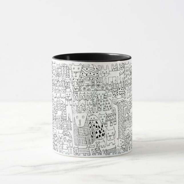 Mug Chiens et chiots noirs et blancs à la mode imprimé (Centre)