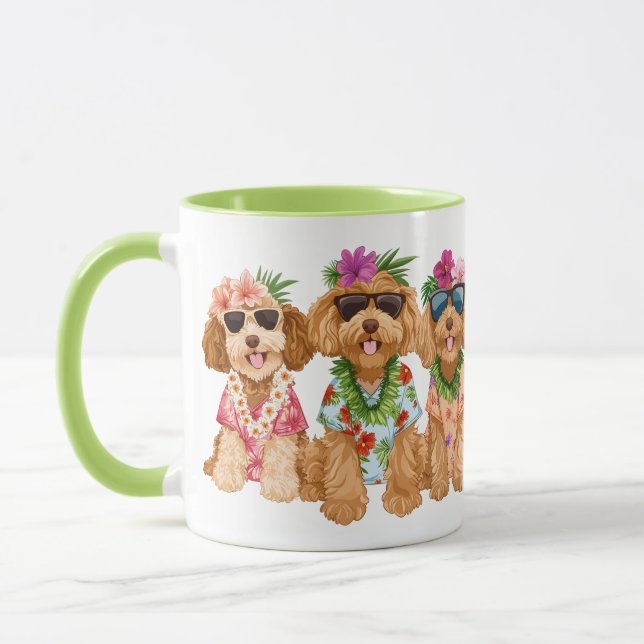 Mug Chiens Goldendoodle Hawaïens Lei de Fleurs (Gauche)