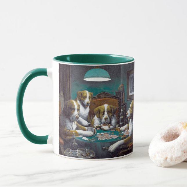 Mug Chiens jouant au poker Cassius Marcellus Coolidge  (Avec donut)