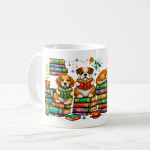 Mug Chiens lisant des livres Scène de bibliothèque cos