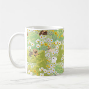 Mug Chiens mignons avec motif sans couture de fleurs d
