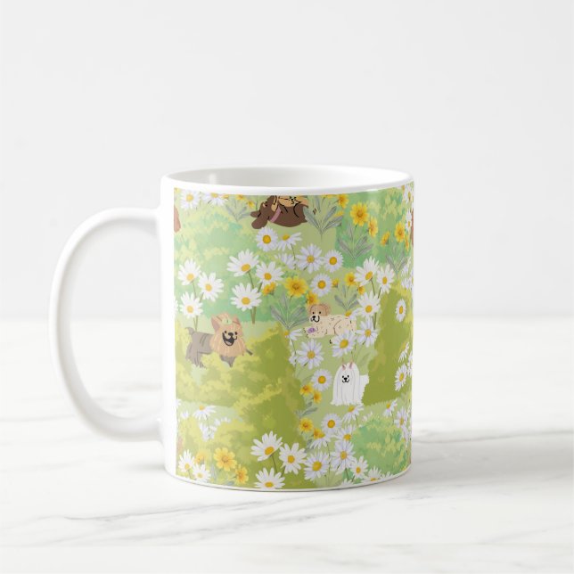Mug Chiens mignons avec motif sans couture de fleurs d (Gauche)
