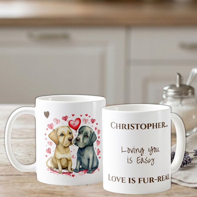 Mug Chiens mignons t'aimant nom personnalisé marron (Créateur téléchargé)