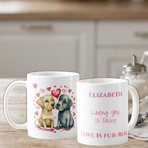 Mug Chiens mignons t'aimant nom personnalisé rose