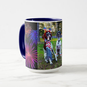 Mug Chiens patriotiques et feux d'artifice Fête Combo