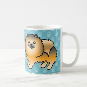 Mug Chiens Pomeranian Sable Orange Sur Fond Bleu