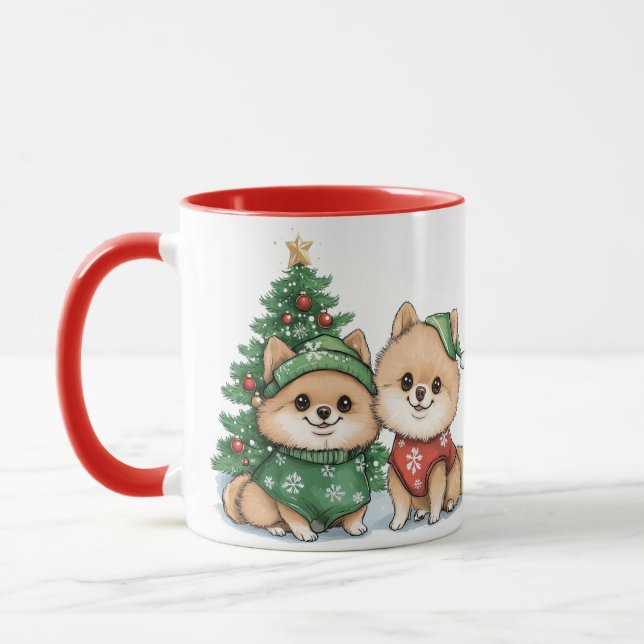 Mug Chiens Poméranie de Noël (Gauche)