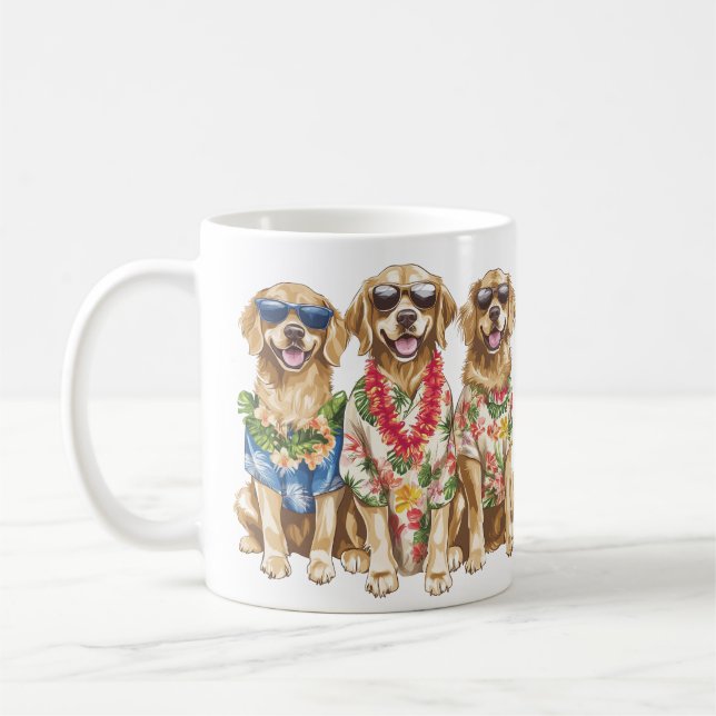 Mug Chiens Retriever Dorés Hawaïens Lei de Fleurs (Gauche)
