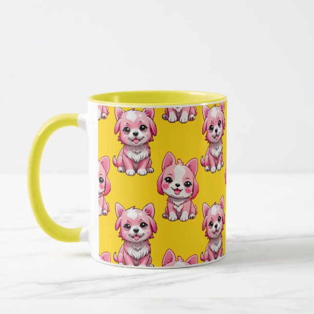 Mug Chiens roses mignons - Jaune  (Gauche)