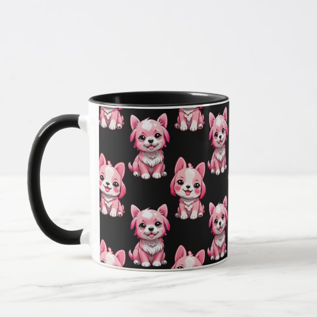 Mug Chiens roses mignons - Noir  (Gauche)