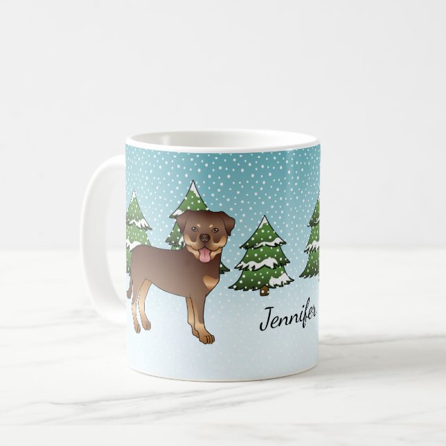 Mug Chiens Rottweiler Rouges Et Fauves Dans Une Forêt  (Devant gauche)