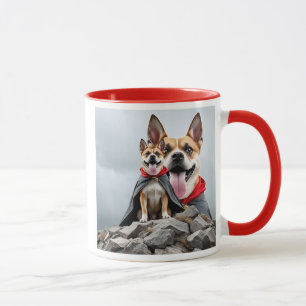 Mug Chiens super-héros sur un rocher.