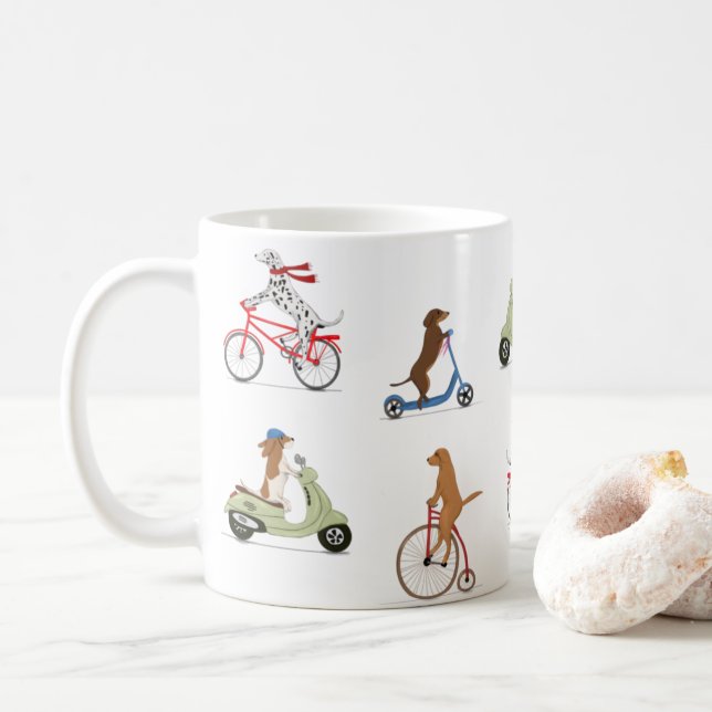 Mug Chiens sur vélos et scooters  (Avec donut)