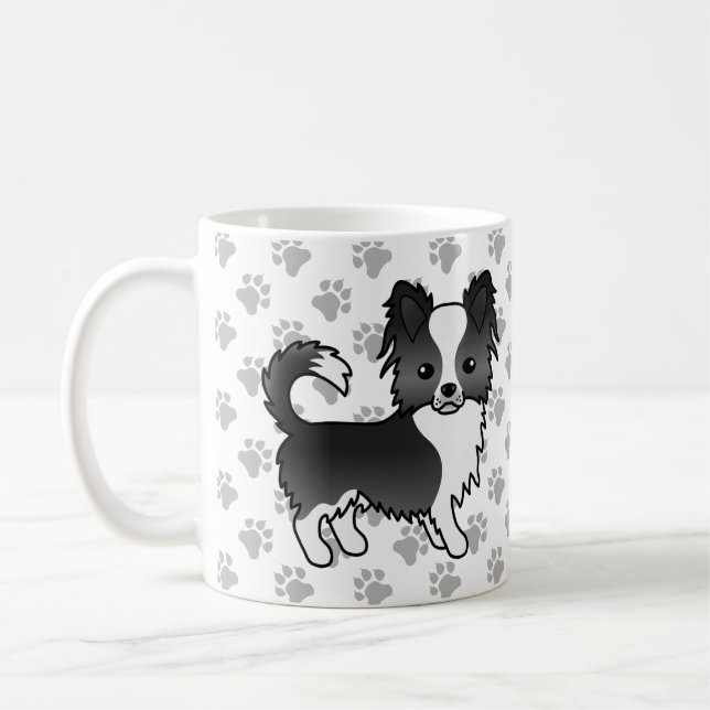 Mug Chihuahua à poil long noir et blanc et pattes (Gauche)