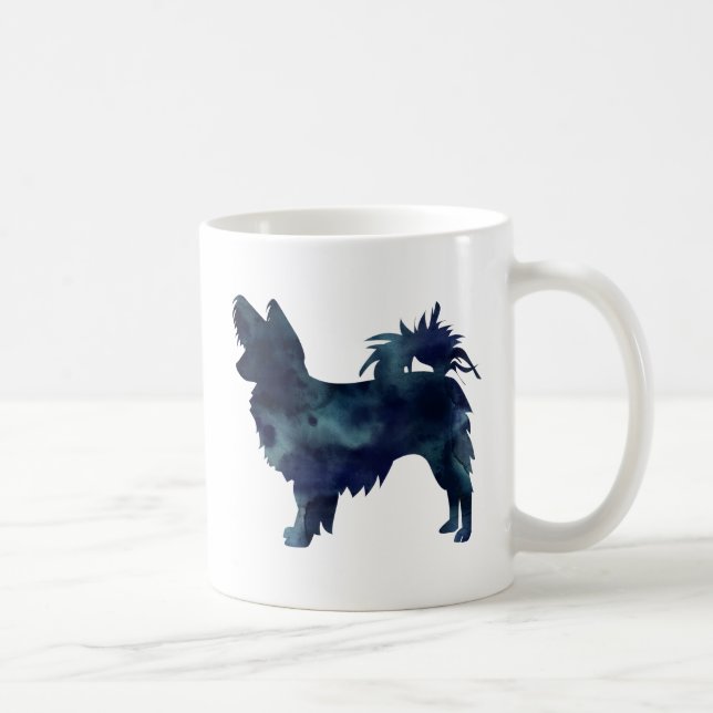Mug Chihuahua aux cheveux longs Aquarelle Noir Silhoue (Droite)