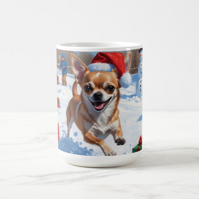 Mug Chihuahua coule en neige avec le Casquette de Noël (Centre)